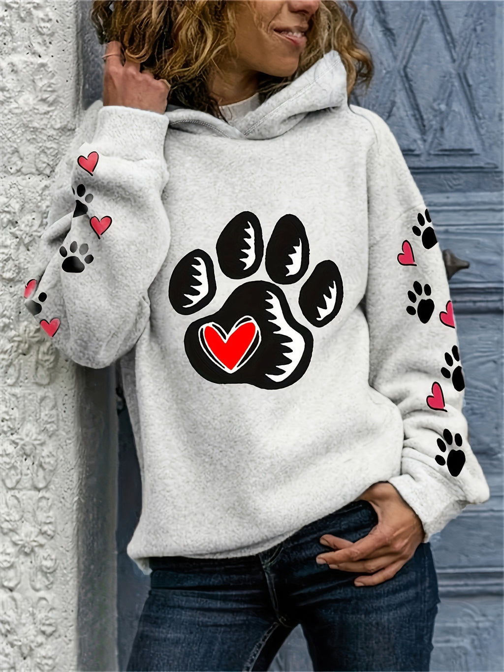 Tulpen-Print & Kartoon Schädel Hoodie Damen Herbst