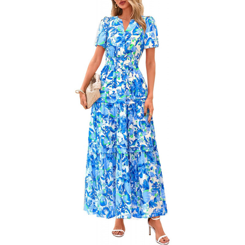 Retro Blumenkleid mit V-Ausschnitt – Bild 8 | LuxeStyle