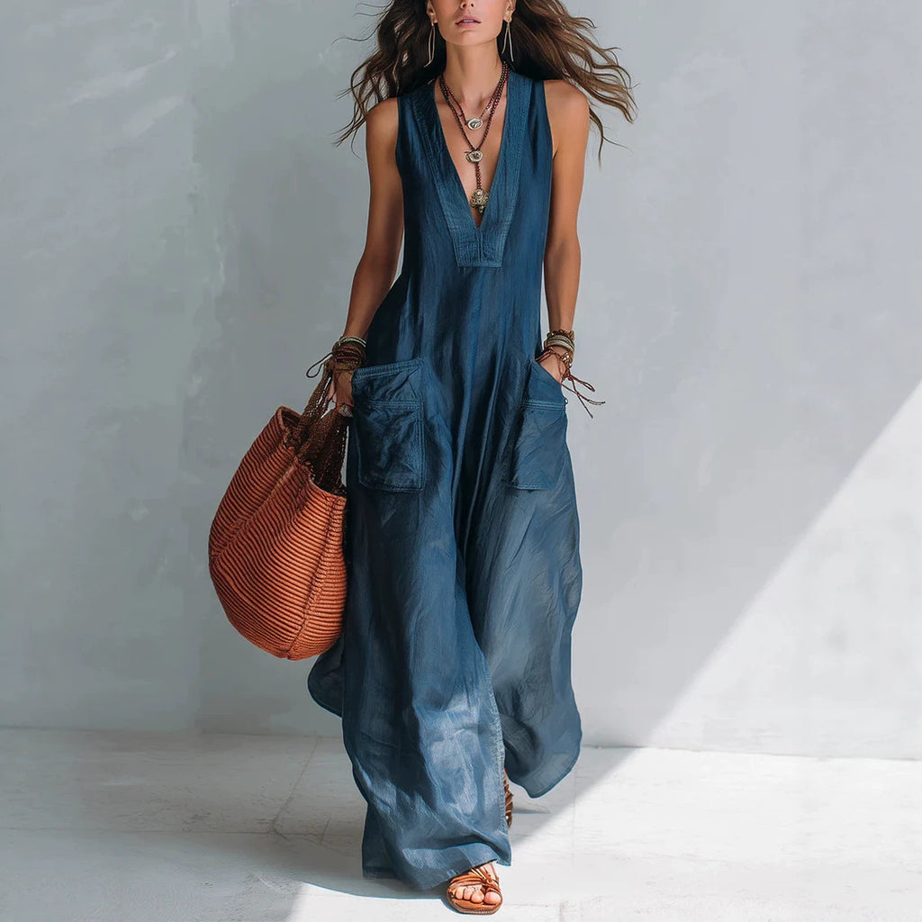 Einfarbiger Jumpsuit mit weitem Bein