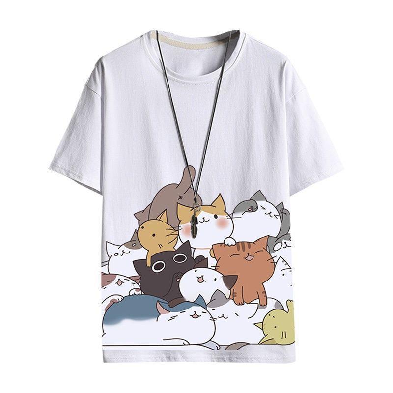 Cartoon Katze Baumwoll T-Shirt für Herren