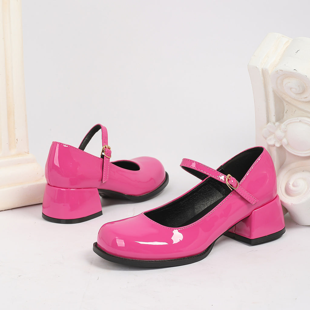 Elegante Preppy-Leder-Schuhe mit Chunky-Absatz