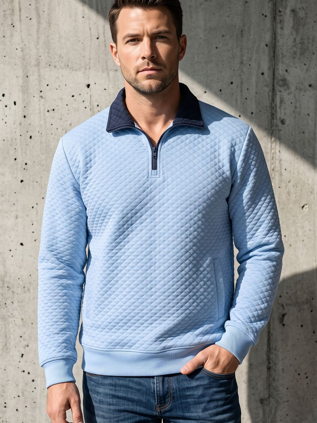 Herren Diamond-Check Half-Zip Sweatshirt