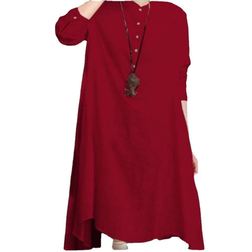 Stehkragen Hemdblusenkleid aus Baumwoll-Leinen-Mix