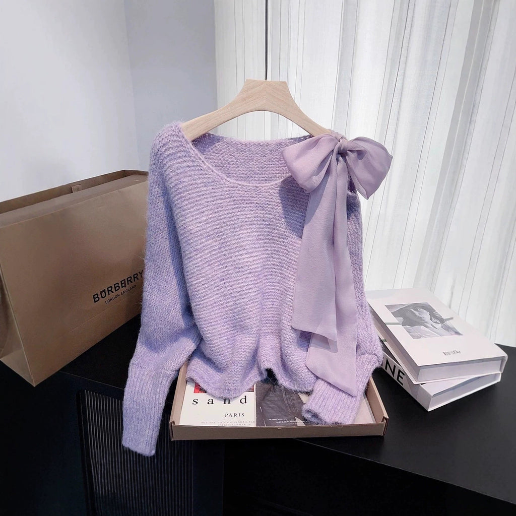 Büschelknopf-Pulli, lässiger Damenpullover in Beige, Lila, Grau & Rosa