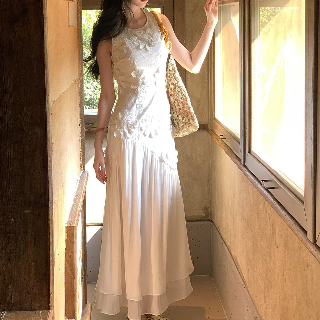 Besticktes, ärmelloses Maxikleid für Damen