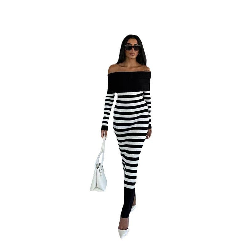 Schulterfreies Strickkleid gestreift – Bild 15 | LuxeStyle