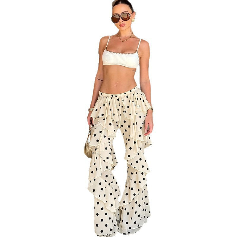 Gepunktete Cropped Hose mit Schnürung