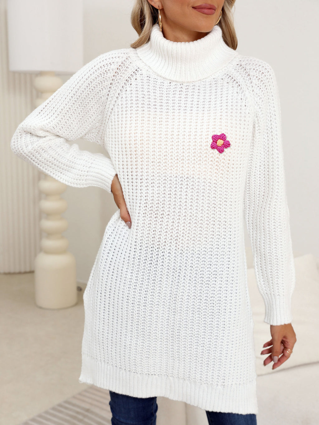 Damen Herbst/Winter Strickkleid mit Schlitz