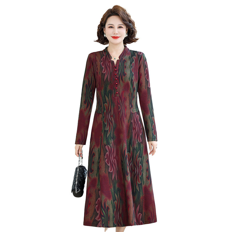 Elegantes Langarm-Kleid mit 3D-Blumenmuster
