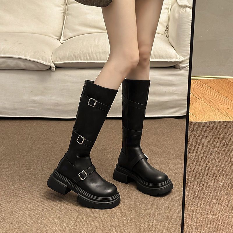 Damen Retro Kniehohe Stiefel