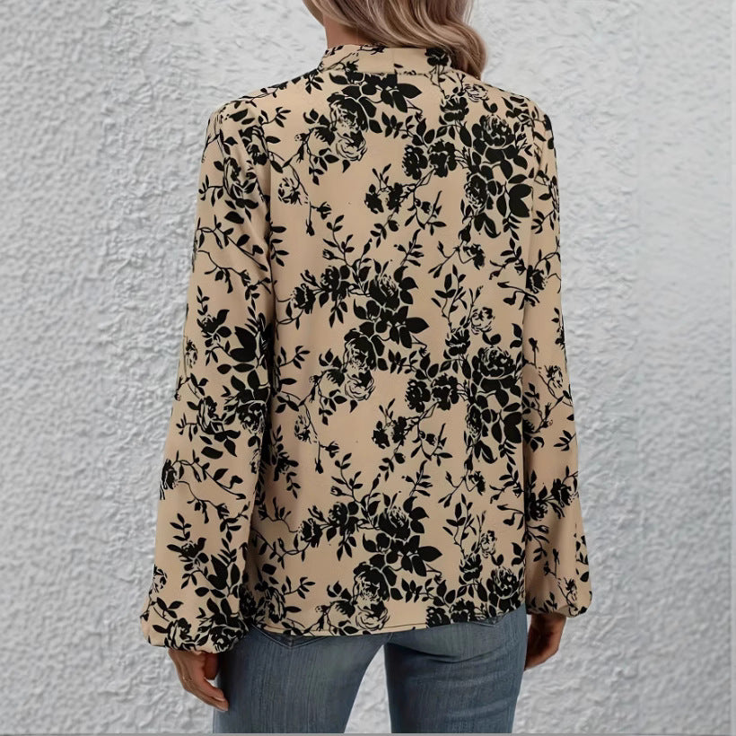 Elegantes V-Neck Langarmshirt mit Blumenprint