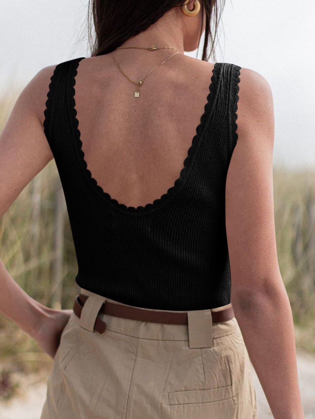 Rippstrick-Sommer-Top mit Spitze