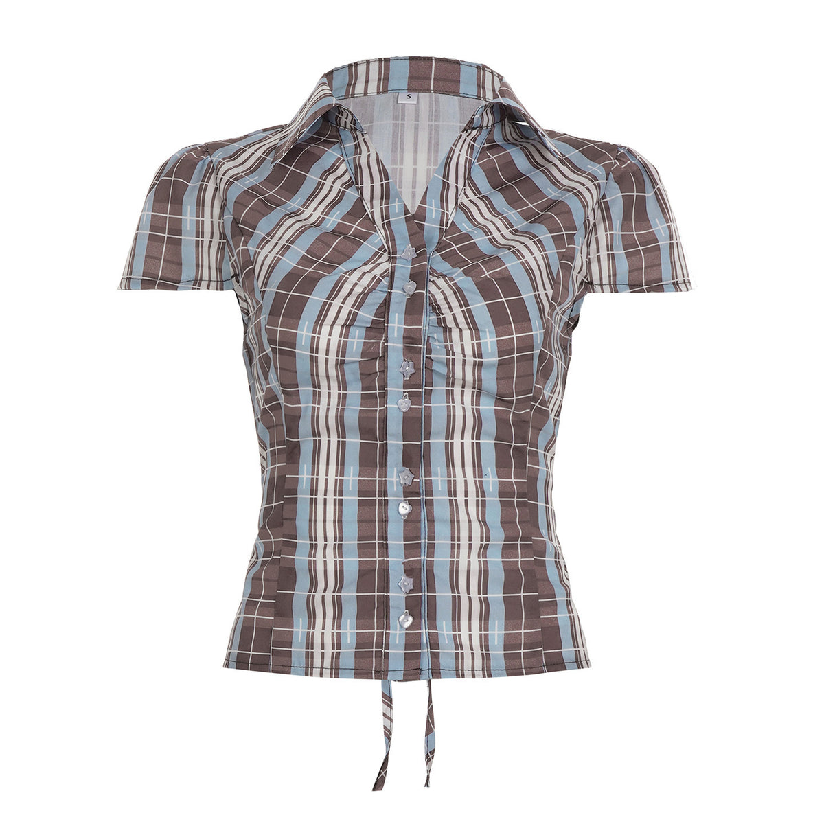 Blaues kariertes Kurzärmling Shirt | LuxeStyle