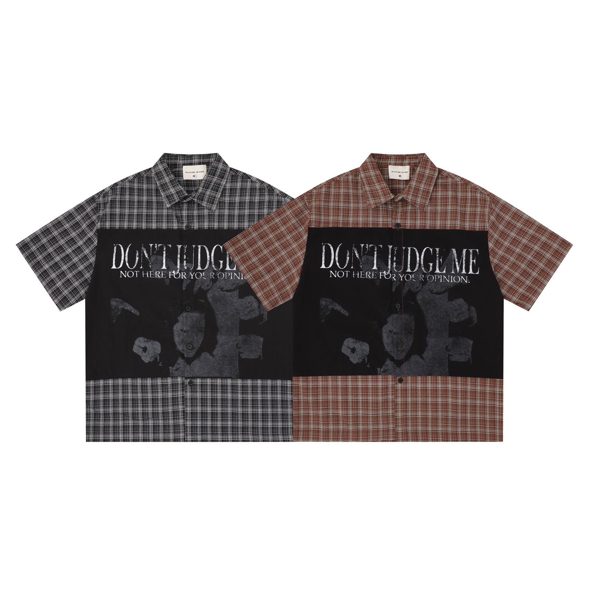 Retro Color-Block Patchwork Plaid Hemd