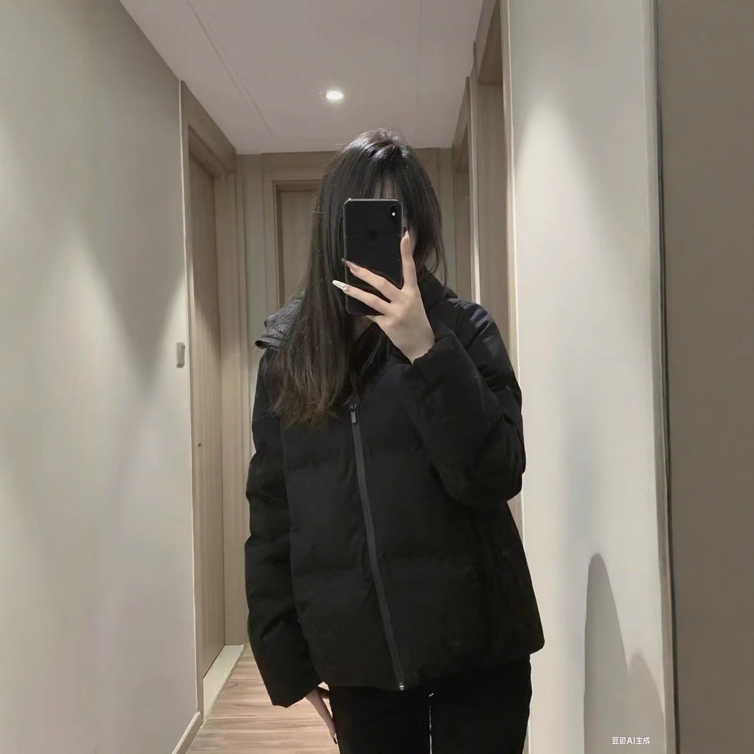 Kurze Kapuzenjacke mit Polyester-Füllung
