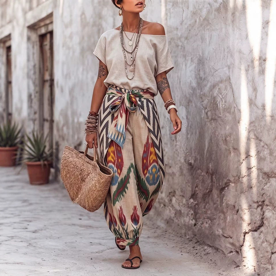 Damen Print Top & Hose Zweiteiler