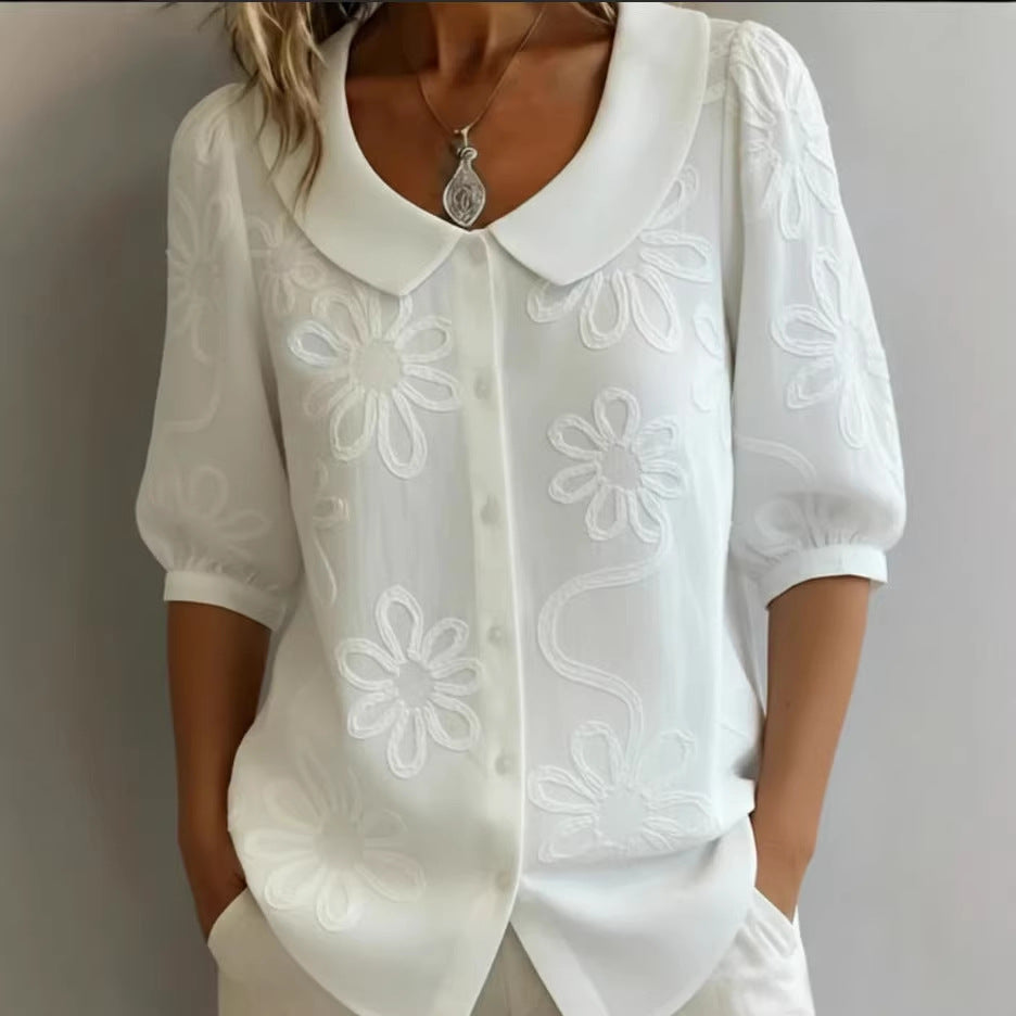 Retro-Bluse mit Blumenstickerei – Bild 4 | LuxeStyle