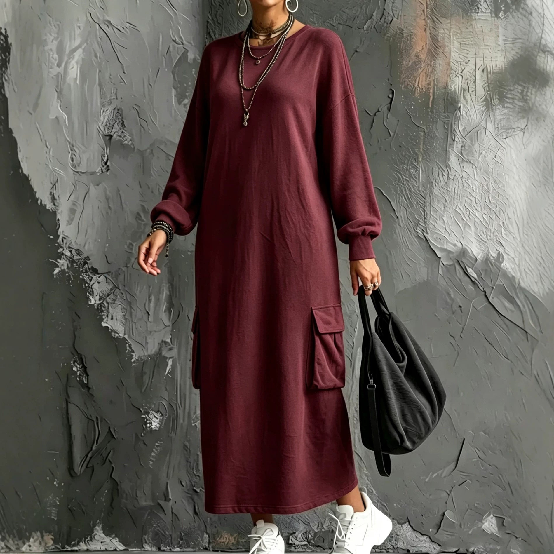 Lässiges Hoodie-Kleid mit langen Ärmeln