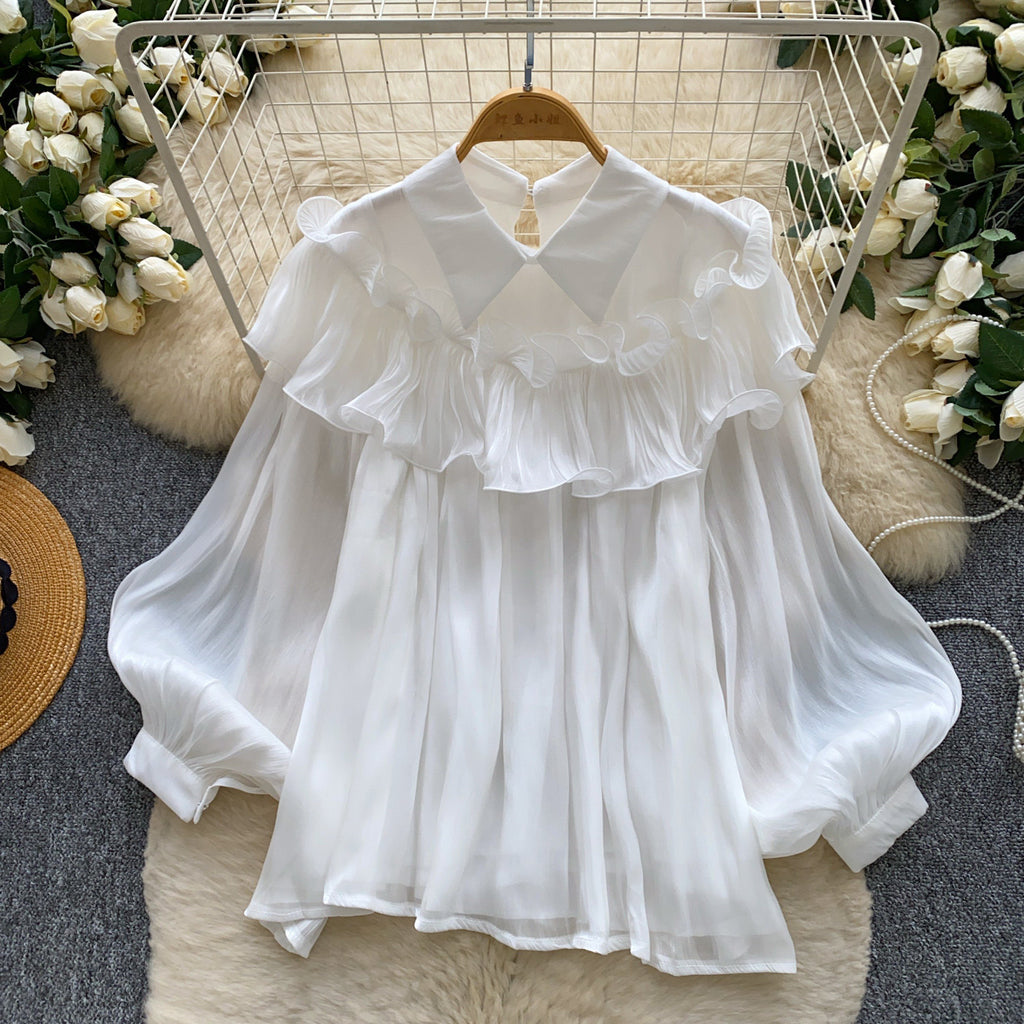 Rüschenbluse mit Laternenärmeln