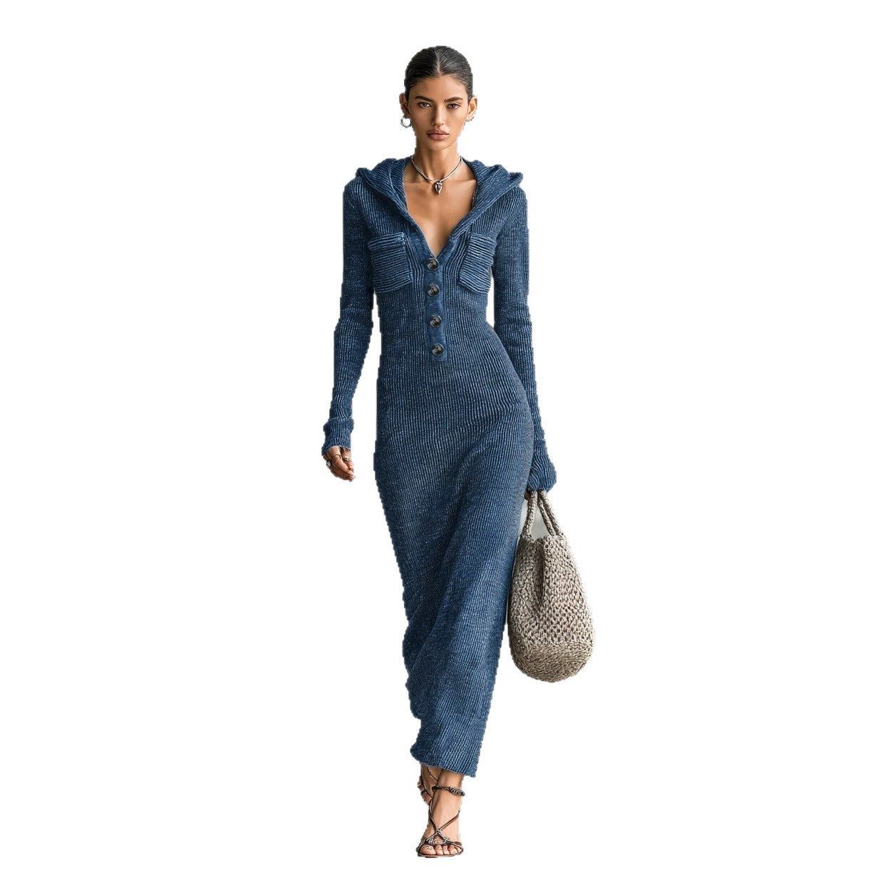 Strickkleid Slim-Fit mit Kapuze und Halbrock