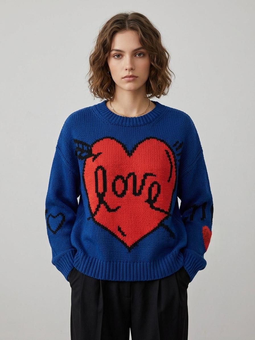 Herzgemusterter Strickpullover für Damen – Bild 7 | LuxeStyle