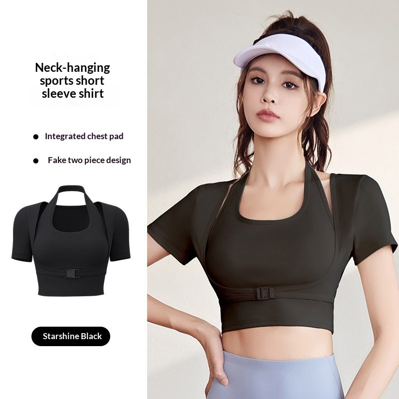 Halterneck Yoga-Top Kurzarm für Damen