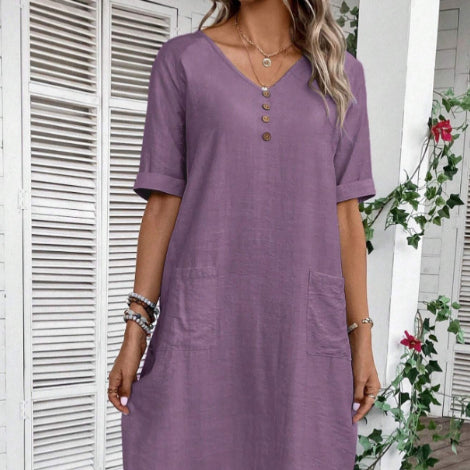 Luftiges Midi-Kleid mit V-Ausschnitt – Bild 6 | LuxeStyle
