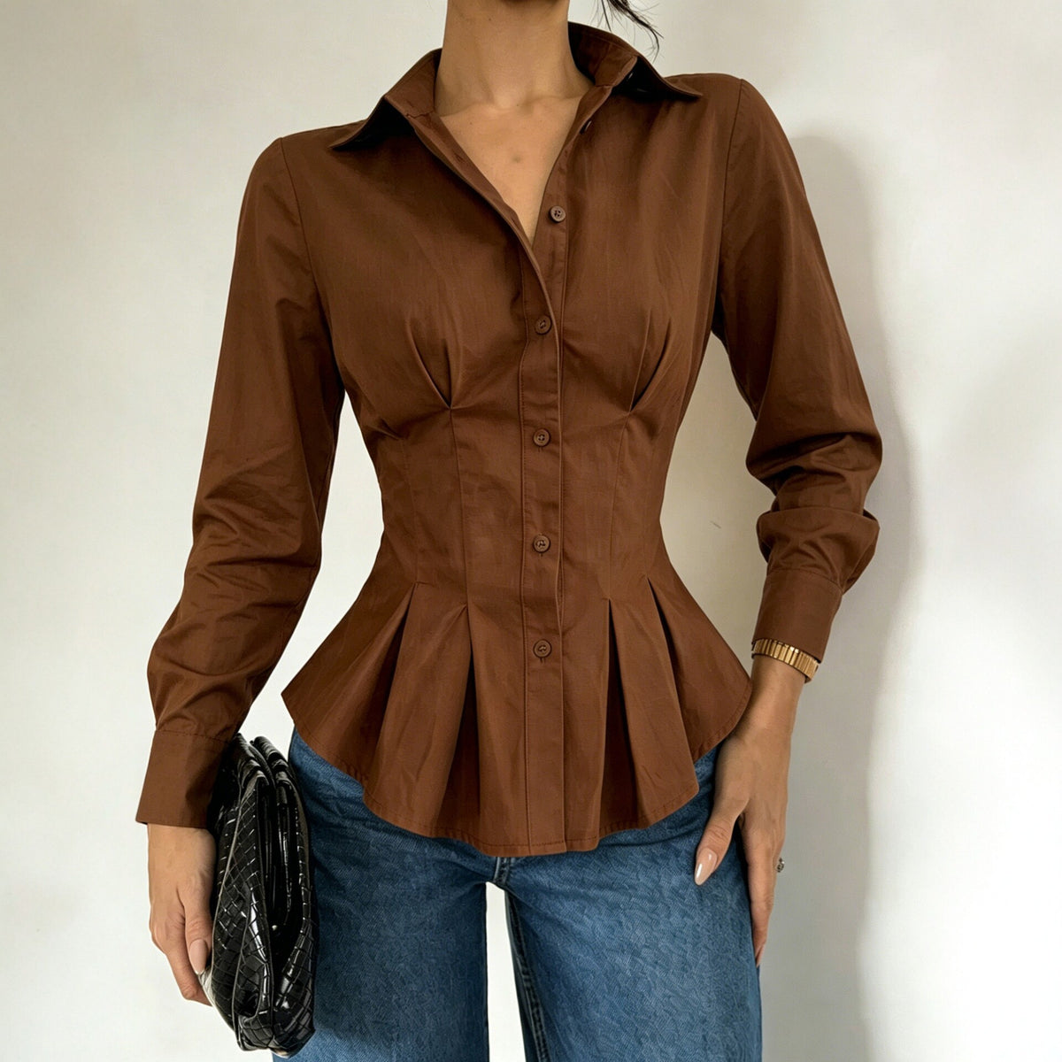 Langarm-Shirt mit gefalteter Taille – Bild 1 | LuxeStyle