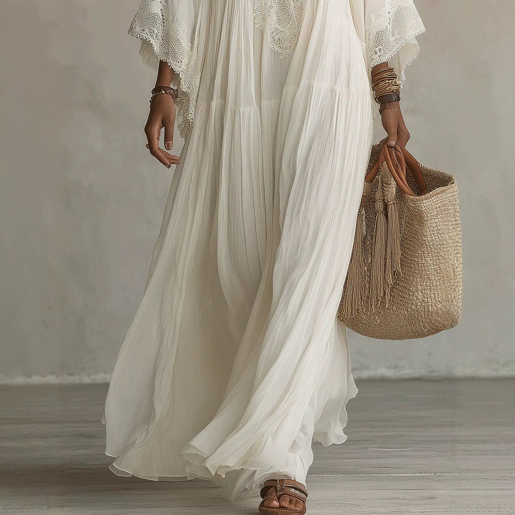 Spitzenkleid mit V-Ausschnitt & Fledermausärmeln – Bild 12 | LuxeStyle