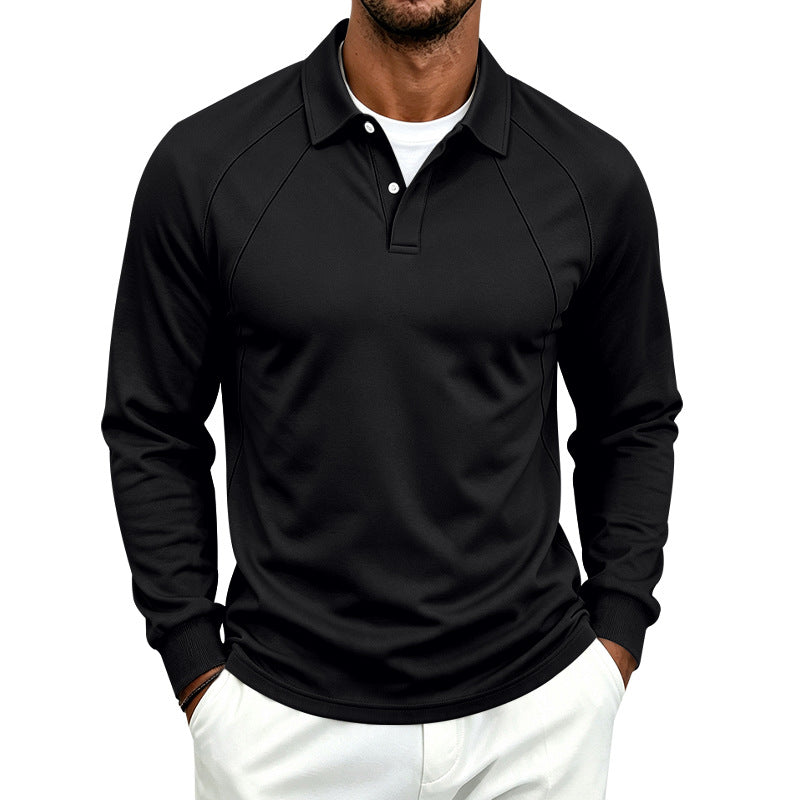 Herren Langarm-Polo-Shirt mit Knopfleiste