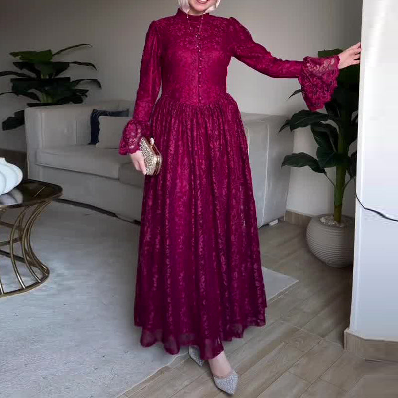 Elegantes Kleid mit Spitze und ausgestellten Ärmeln – Bild 3 | LuxeStyle