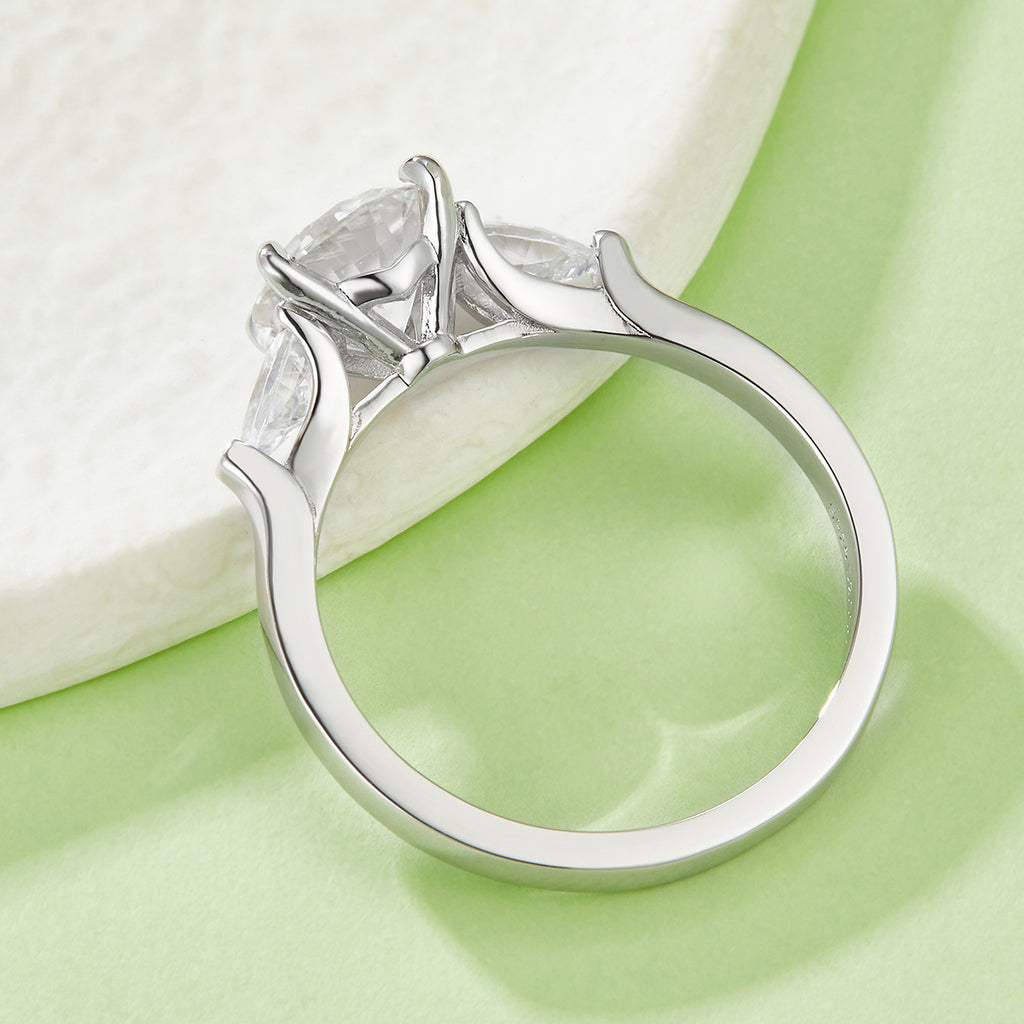2 Karat Rund 3-Stein Moissanit Ehering S925 Silber mit Platinveredelun