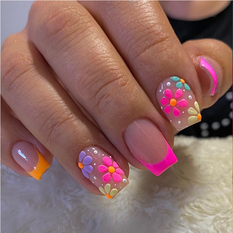 24 Stk. Press-On Nägel mit französischem Blumendesign – Ansicht 5