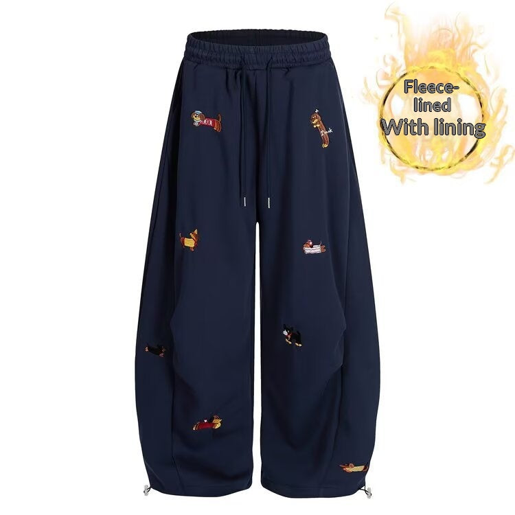 Bestickte Retro Samthosen mit weitem Bein