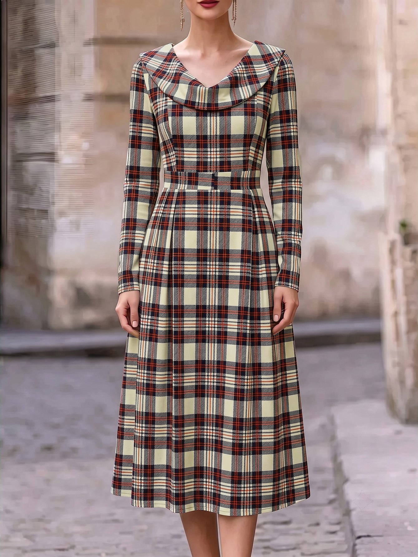 Herbst/Winter Bedrucktes A-Linien Kleid