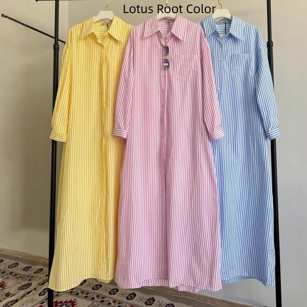 LuxeStyle Gestreiftes Langarm-Kleid mit Reverskragen – Bild 9 – LuxeStyle Schweiz