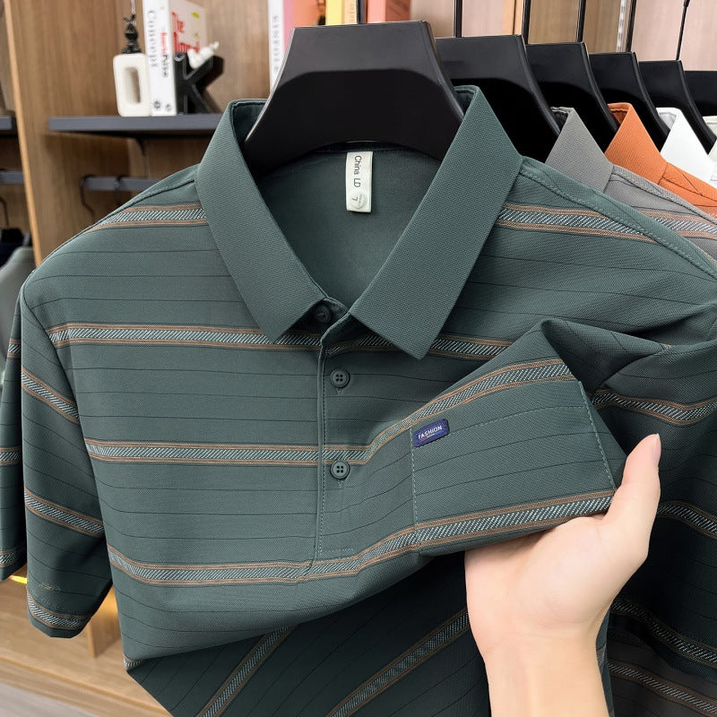 Sommer Streifen-Weitgeschnittenes Kragen T-Shirt Herren