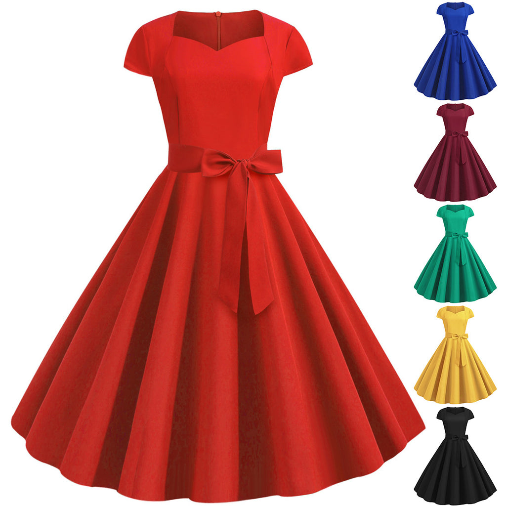 Einfarbiges ärmelloses A-Linien-Kleid mit Gürtel | LuxeStyle