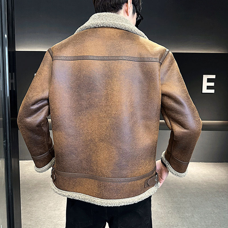 Lederjacke mit Fleece-Futter