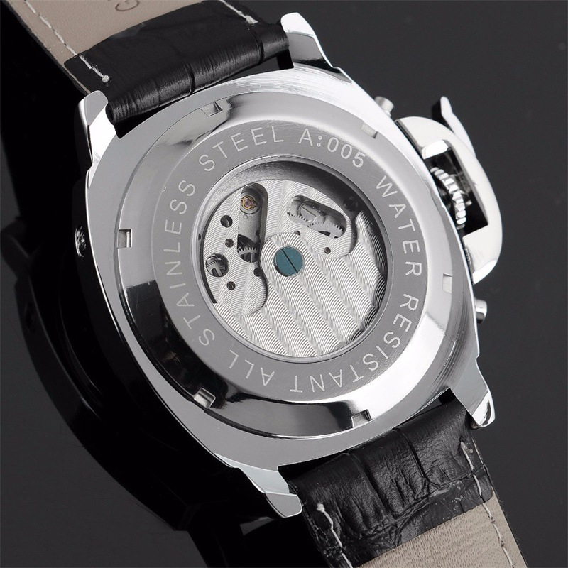 Mechanische Skelett-Herrenuhr mit Lederarmband – Bild 5 | LuxeStyle