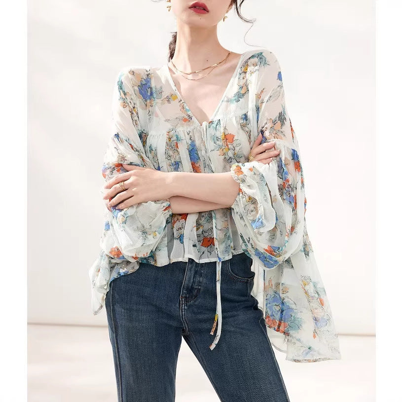 Bluse mit Blumenprint aus Kunstseide