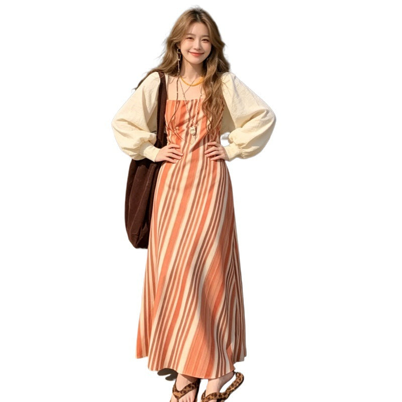Vintage A-Linien Trägerkleid mit Diagonalstreifen