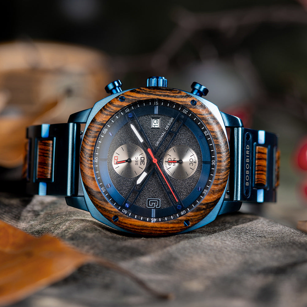 Natürlicher Holzarmreif – Minimalistische Retro-Quarzuhr mit Lederband