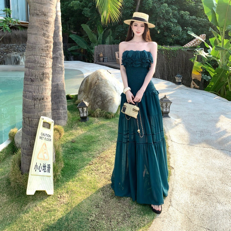 Trägerloses Chiffonkleid mit Rüschensaum – Bild 2 | LuxeStyle