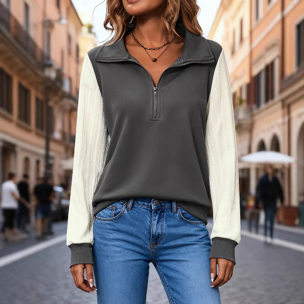 Color Block Hoodie mit halbem Reissverschluss