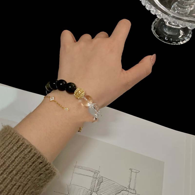 Armband aus Gold Obsidian und weissem Kristall – Bild 3 | LuxeStyle