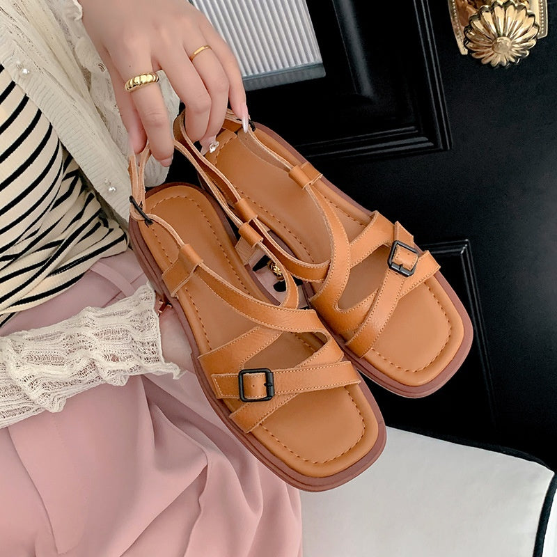 Retro Cross-Strap Sandalen aus echtem Leder | LuxeStyle