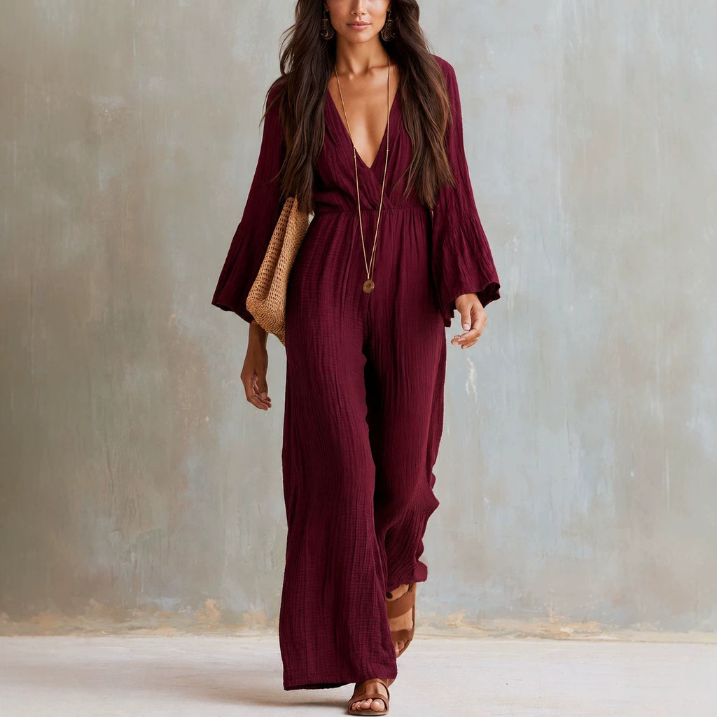 Bohemian Jumpsuit mit V-Ausschnitt