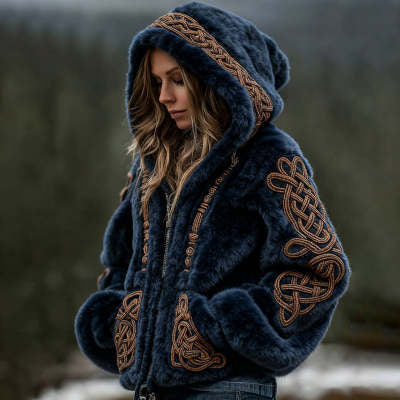 Warme Kapuzen-Strickjacke mit Reissverschluss