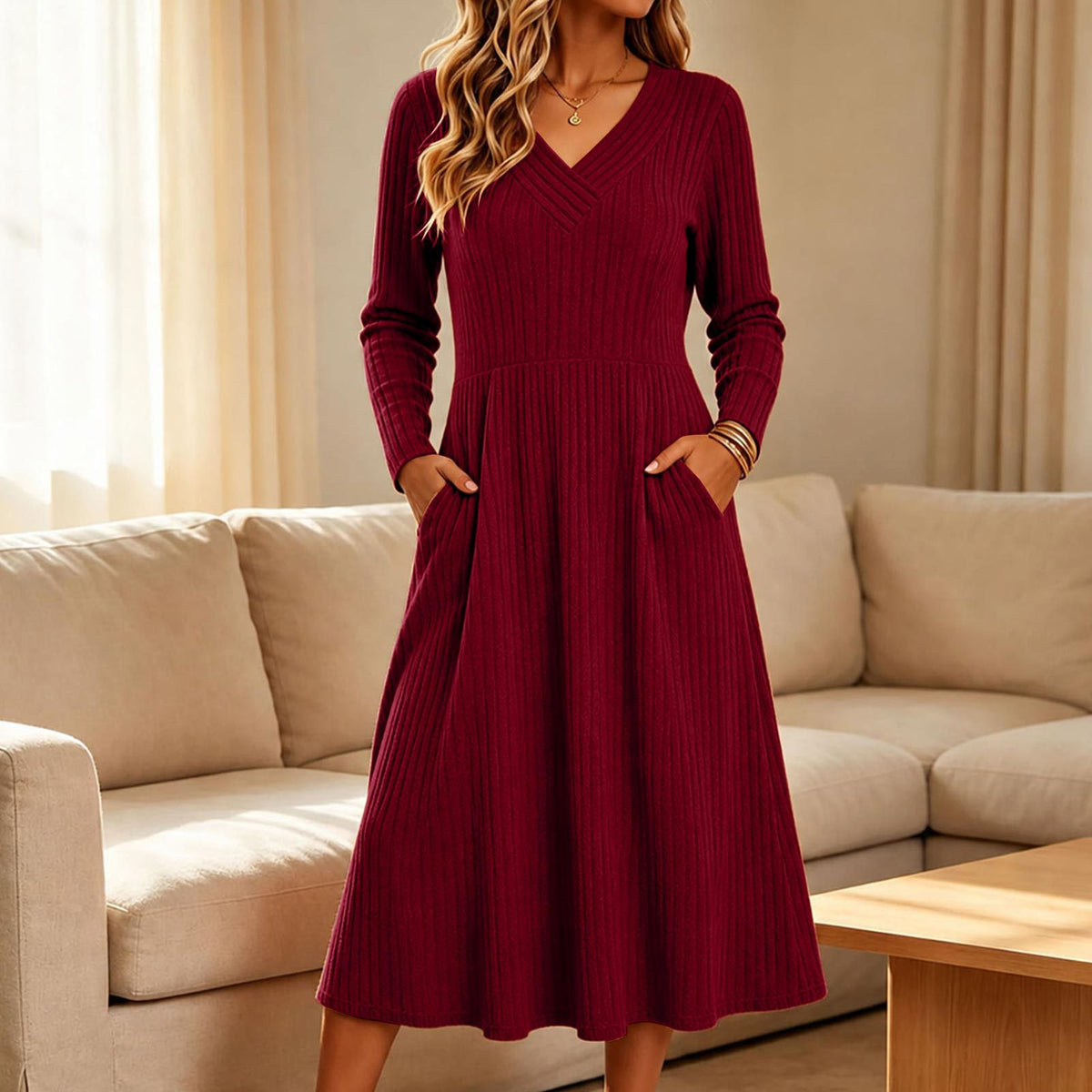 Retro Strickkleid mit Streifen | LuxeStyle